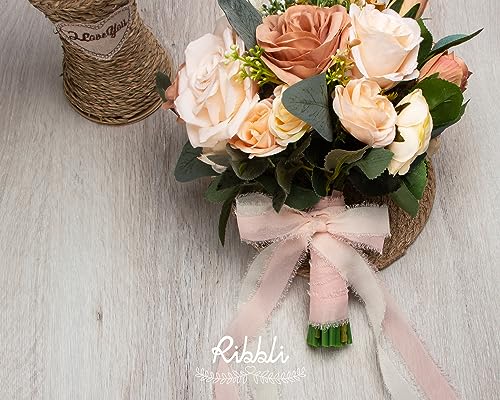 Ribbli Ivory Ribbon 1 Inch x 3 Rolls Total 24 Yards Ivory Handmade Fringe Chiffon Silk Ribbon for Wrapping Wedding Invitat...