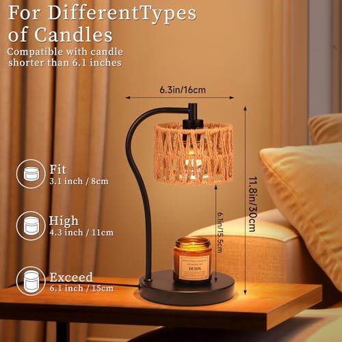 Ruiever Candle Warmer Lamp, Rattan Candle Heater with 2 Light Bulbs, Dimmable and Timer Melt Warmer for Scented Jar Candle...
