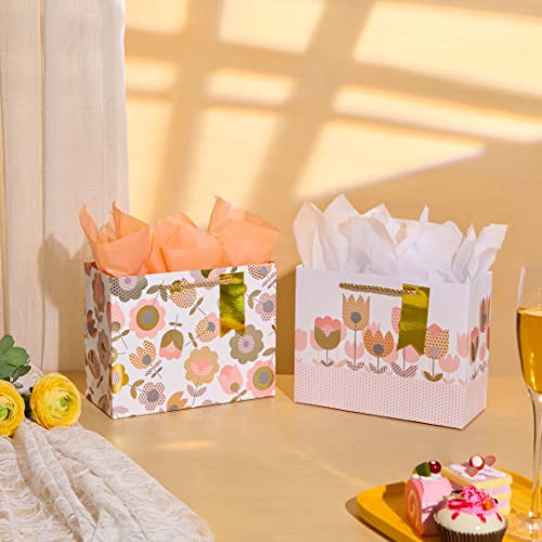 SUNCOLOR 2-Pack 9" Flower Gift Bags with Tissue Paper– Floral Gift Bags for Mother's Day, Birthday, Bridal Shower, Easter,...