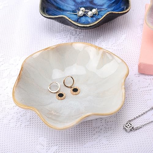 Ceramic Jewelry Dish, Lotus Leaf Decor Ring Tray, Small Key Bowl, Trinket Holder, Catch All Tray for Necklace Earrings, Ni...