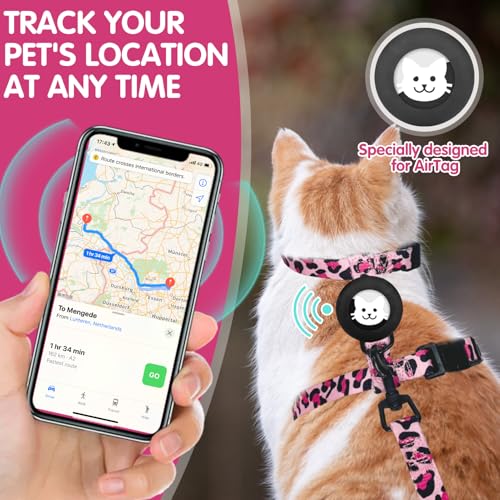 BINGPET Cat Harness with Airtag Holder, Cat Harness and Leash Set Escape Proof for Walking Travel Outdoor, Soft Adjustable...