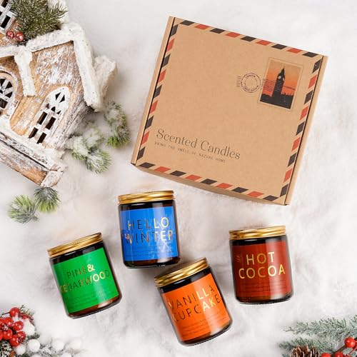 Winter Candle Gift Set, 4 Pack 7 oz Soy Scented Candles for Home, Christmas, Holiday & Birthday Gifts for Women & Men, Inc...