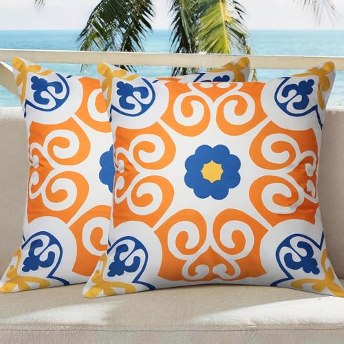 Decodella Outdoor Waterproof Throw Pillow Covers Pack of 2 Floral Printed Boho Farmhouse Sunbrella Cushion Covers for Pati...