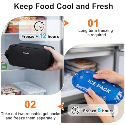Saugnlbs Small Cooler Bag,Mini Cooler Bag with Ice Packs,Insulated Lunch Bag with Handle Buckle,Freezable Lunch Bag for Tr...