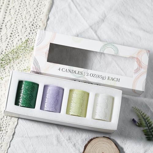 LETINE 12 oz Scented Candle Gift Set (Pack of 4) - Vanilla, Citronella, Lemon & Lavender Soy Wax Candles for Women, 24H Bu...