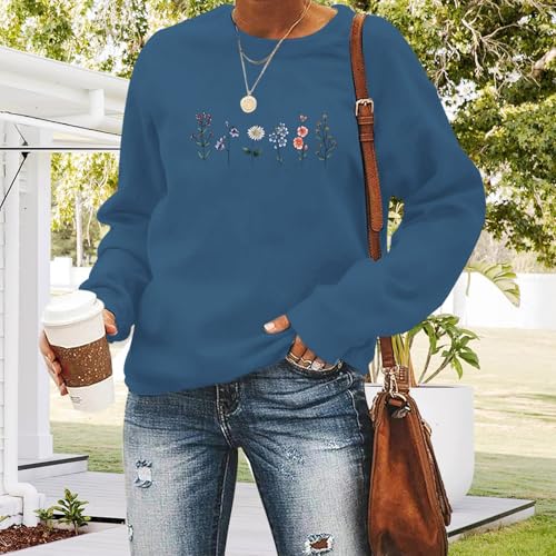 Lytiarul Flower Graphic Sweatshirt for Women Floral Printed Vintage Long Sleeves Shirt Crewneck Hoodie Loose Pullovers Tops