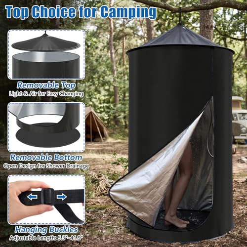 Pop Up Privacy Tent for Car, 69in Portable Camping Shower Tent with Liftgate Suction Pod and Hanging Straps, 210D Silver C...