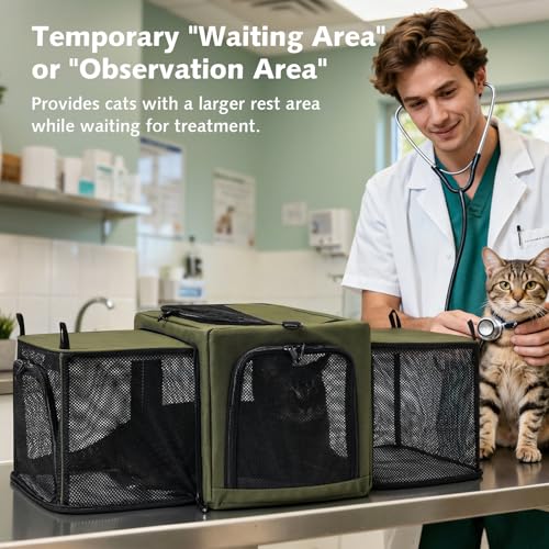 Pecute Cat Carrier Expandable, Stable Pet Carrier with 5mm Thick Steel Wire Frame, Dual-Side 200% Larger Space, Car Travel...