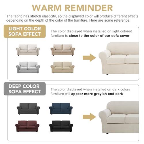 H.VERSAILTEX 3 Piece Stretch Sofa Covers for 2 Cushion Loveseat Couch Covers for Living Room Sofa Slipcovers (Base Cover P...