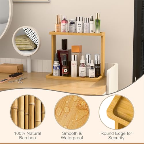 PEKER Bamboo Bathroom Organizer Countertop – Small Vanity Storage Shelf for Makeup, Perfume, Skincare – Natural Cosmetics ...