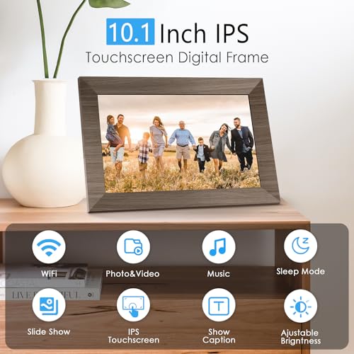 Canupdog 10.1 WiFi Digital Picture Frame, IPS Touch Screen Smart Cloud Digital Photo Frame with 16GB Storage, Wall Mountab...