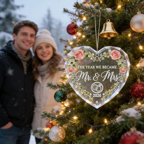 Heart Shaped Crystal Ornament for Couples – 2026 Mr & Mrs Wedding Keepsake, Romantic Anniversary & Engagement Gift, Elegan...