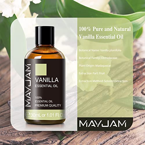 Vanilla Essential Oil 30ml/1.01fl.oz, MAYJAM Premium Vanilla Oils for Aromatherapy, Diffuser, Soap Making, Candle Making, ...