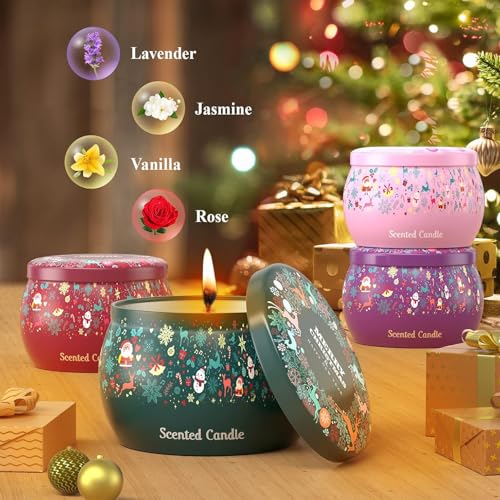 THAUSDAS Scented Candles Gift Set: 4 Pack 4.4 oz Aromatherapy Christmas Candles for Home Scented - 120H Burning Stress Rel...