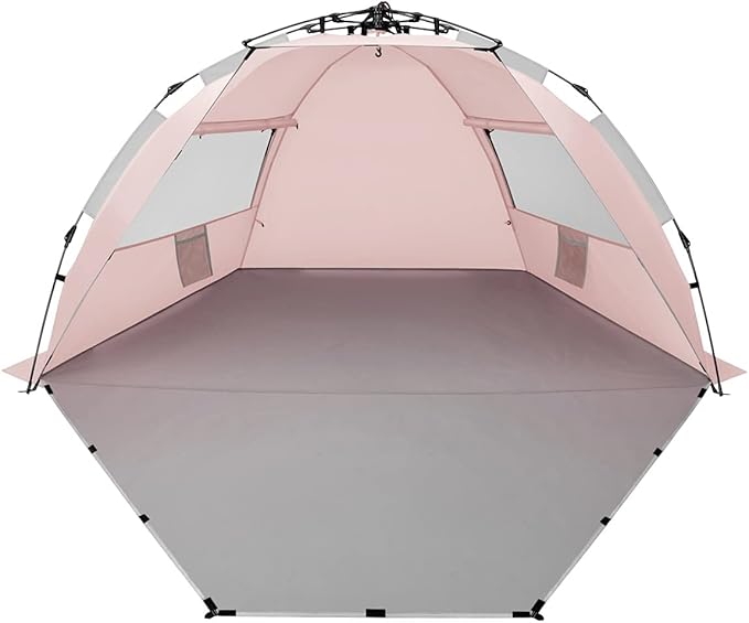 Oileus X-Large 4 Person Beach Tent Sun Shelter - Portable Sun Shade Instant Tent for Beach with Carrying Bag, Stakes, 6 Sa...