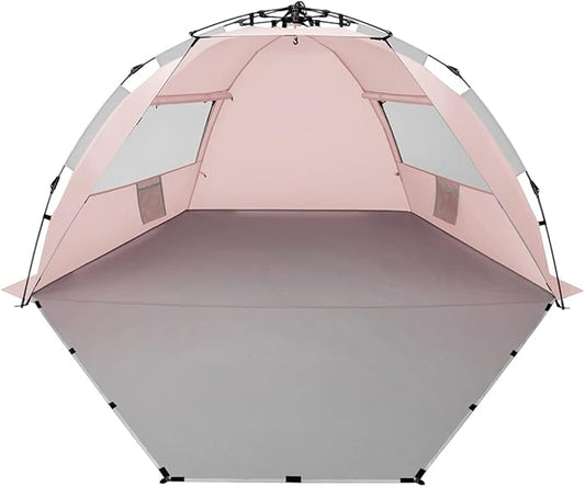 Oileus X-Large 4 Person Beach Tent Sun Shelter - Portable Sun Shade Instant Tent for Beach with Carrying Bag, Stakes, 6 Sa...