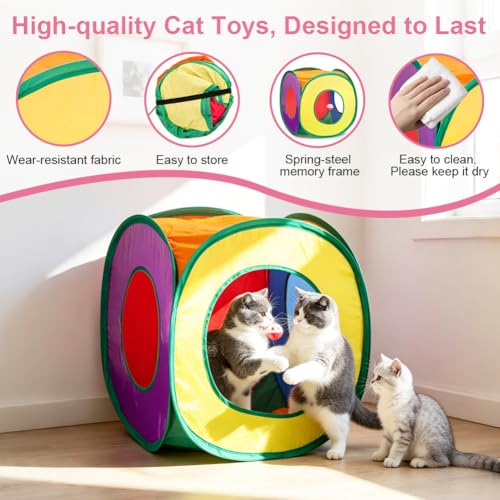 Retro Shaw Cat Toys Pack 33Pcs, Interactive Kitten Toys for Indoor Kittens Cats, Collapsible Kitty Play Tunnel Tent Feathe...