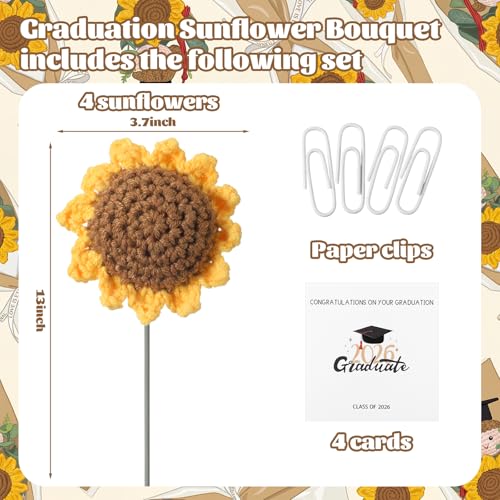 Yinder 4 Set Graduation Gifts Crochet Flower Bouquet Handmade Knitted Sunflower Bouquet 2026 Grad Gift for Her or Him Midd...