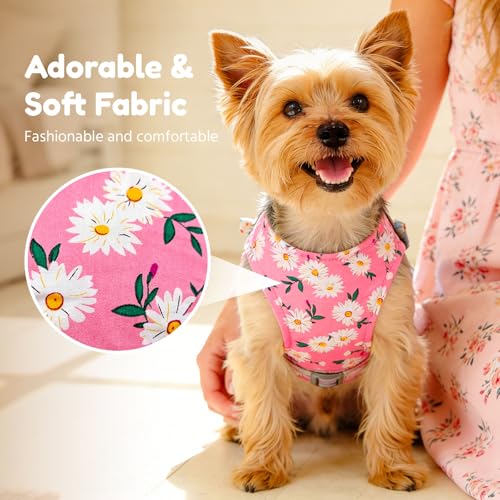 BAEJMJK Dog Harness and Leash Set with Bow Knot No Pull Pet Daisy Floral Harness with D-Ring Soft Mesh Dog Harness Vest Se...