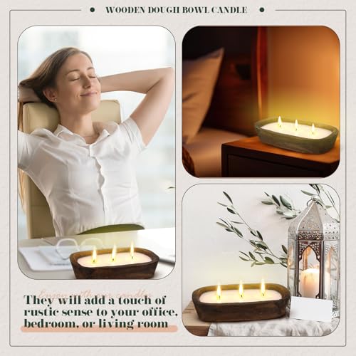 Threlaco 2 Pack Wood Dough Bowl Candle Jar Candle Decorative with Wick Scented Candles Soy Gifts for Men Women Farmhouse T...