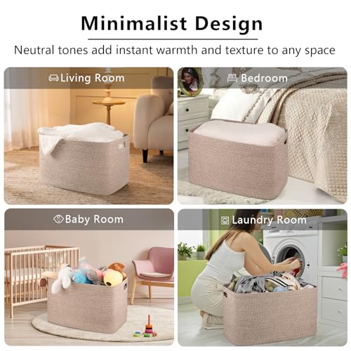 OIAHOMY 118L XXXLarge Cotton Rope Storage Basket, Oversized Blanket Basket, Used for Organizing Dirty Clothes in Living Ro...