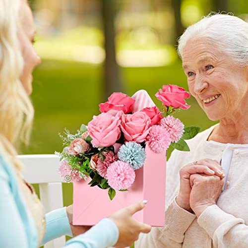 Outus 20 Pcs Mother's Day Floral Envelope Boxes Empty Paper Flower Bouquet Envelop Paper Boxes Pink Black Stripe Florist F...
