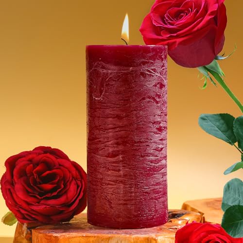 Romantic Rose Scented Pillar Candle - 2.8x6 Inch, 75-Hour Burn, Textured Red Rose Scented Candle for Women, Natural Aromat...
