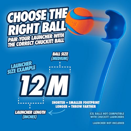 Chuckit! Dog Ball Launcher 12M Sport with 12" Handle Length for Medium 2.5" Dog Balls For Dogs 20-60 lb, Plastic Pet Fetch...