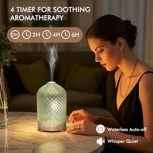 Essential Oil Diffuser 200ml-Ultrasonic Aroma Diffuser with 4 Timers, Aromatherapy Diffuser 7 Color LED Lights Auto Shut-O...