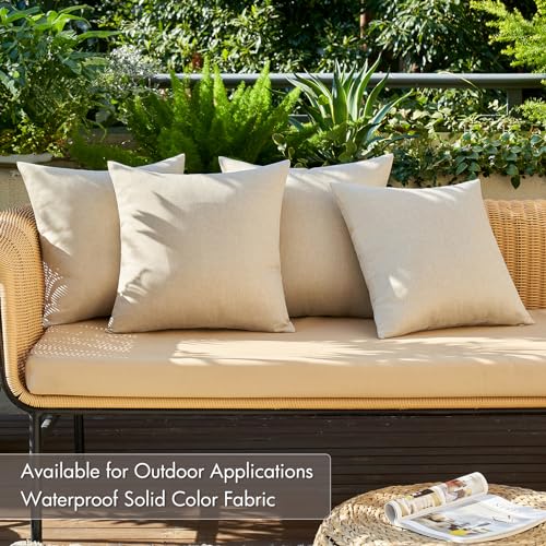 MIULEE Pack of 4 Decorative Outdoor Throw Pillow Covers Linen Waterproof Pillow Covers Farmhouse Cushion Cases for Patio G...