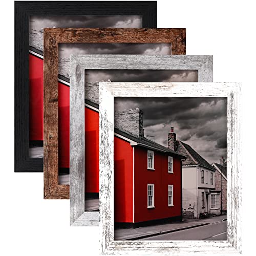 LANDNEOO 8x10 Picture Frame, 4 Pack Woodgrain Wider Frames, Display Pictures 5x7 with Mat or 8x10 Without Mat, Picture Fra...