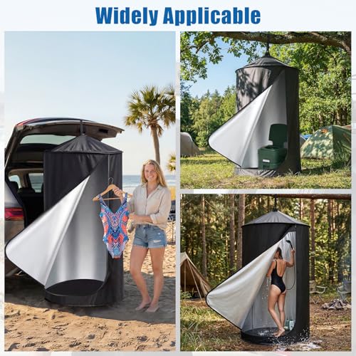 Pop Up Privacy Tent for Car, 69in Portable Camping Shower Tent with Liftgate Suction Pod and Hanging Straps, 210D Silver C...