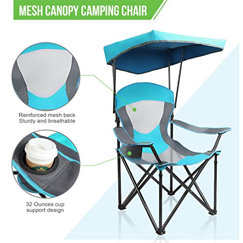 ALPHA CAMP Heavy Duty Canopy Camping Chair, 350 lbs Capacity Oversized Folding Chair with Adjustable Sunshade, Portable Su...