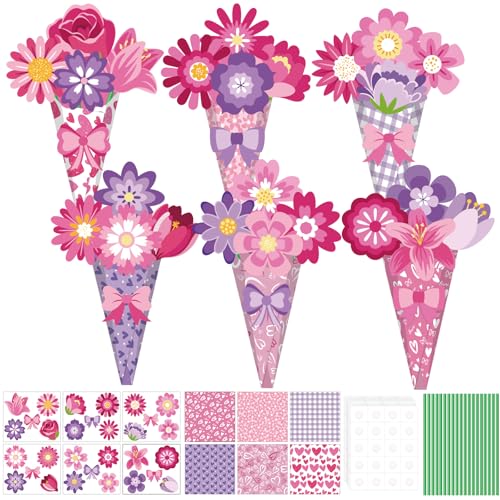SMUAENSS 48 Set Mothers Day Craft Flower Bouquet Craft Kit DIY Paper Flower Crafts, Handmade Thankful Gifts for Teacher Ap...