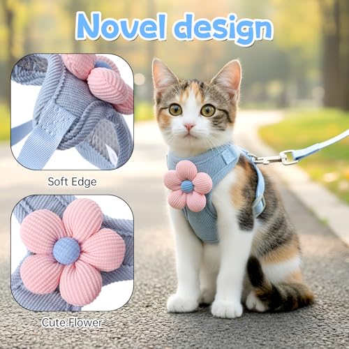 Hadnves Cat Harness and Leash Set, Escape Proof Safe Kitten Vest Harnesses Adjustable Comfy Breathable Soft Mesh Step-in J...