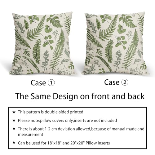 Sage Green Leaf Plant Pillow Covers 20X20 Inch Set of 2 Tropical Fern Herbs Botanical Leaves Floral Decorative Pillow Case...