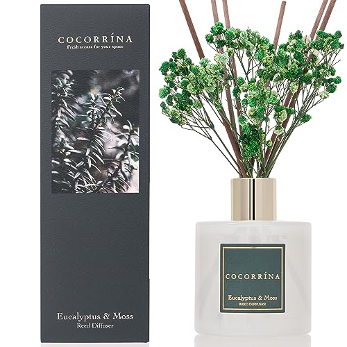 Cocorrína Reed Diffuser Sets- Eucalyptus & Moss Scented Diffuser with Sticks Home Fragrance Reed Diffuser for Bathroom She...