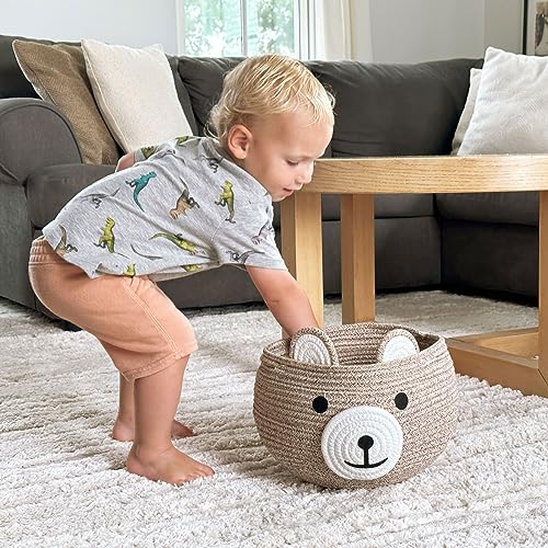 CherryNow Baby Basket for Nursery, Bear Gift Baskets for Kids, Baby Shower Basket with Handles, Small Cute Animal Baskets,...