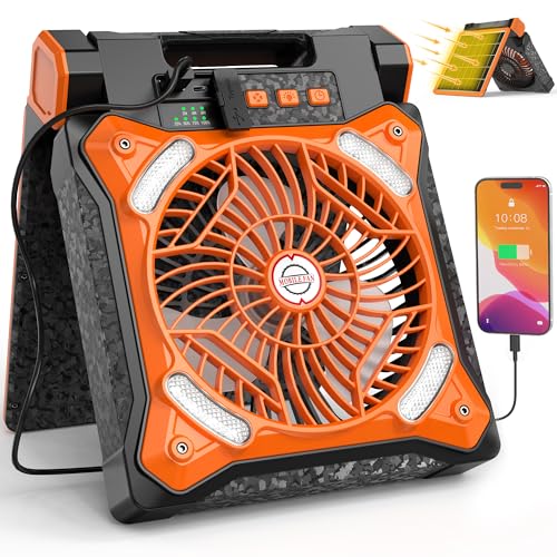 KITWLEMEN Upgraded Solar Camping Fan with Lantern - Rechargeable Battery Operated Fan, 36H Run Time Max, 4 Speeds, 8H Time...