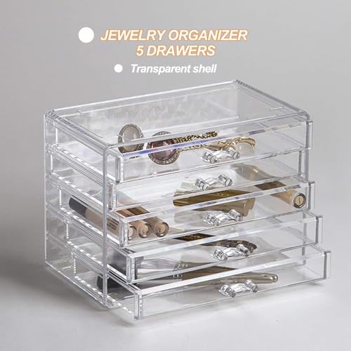 YUFONG Earring Storage Box Organizer 5 Drawers Jewelry Organizer Acrylic Jewelry Storage Box Holder Compartment Transparen...