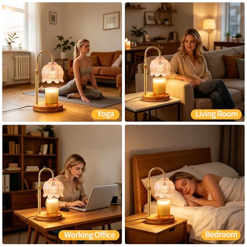 Flower Candle Warmer Lamp for Jar Candles with Timer & Dimmer, Adjustable Height Fits Large Jars up to 7.08" Tall, Flamele...
