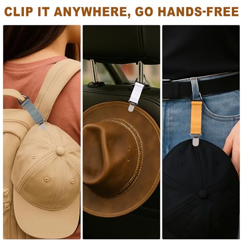 rerekiki 6 Pcs Hat Clip for Travel on Bag, Beach Vacation/Cruise Essentials Hats Holder, Strong Grip Space-saving Hat Clip...
