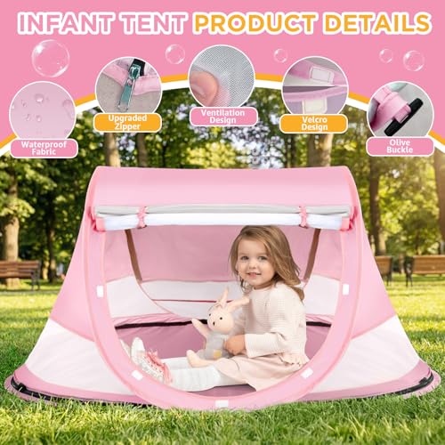 Baby Beach Tent, Pop Up Beach Tent Sun Shade for Beach, UPF 50+ UV Protection Sun Shelters for Infants with Carry Bag for ...