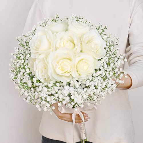 MARTINE MALL Babys Breath Artificial Flowers, 30 PCS White Baby Breath Flowers Artificial Bulk, Fake Baby Breath Gypsophil...