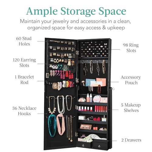 Best Choice Products Freestanding Jewelry Armoire Cabinet, Full Length Standing Mirror, Lockable Makeup Storage Organizer,...