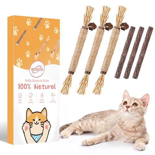 WOUSEDO 6 Pack Silvervine Sticks Cat Toy, Natural Chew Stick for Dental Care Teeth Cleaning,Matatabi Cat nip Treat Toys fo...