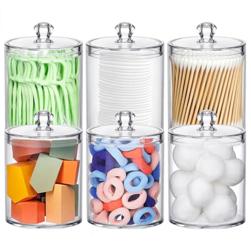 MateeyLife Qtip Holder 6 Pack, Acrylic Q-tip Dispenser for Cotton Pads, Swabs, Balls, Storage Containers for Organizing, C...
