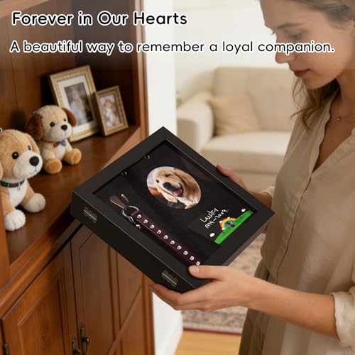 AXEFUN Pet Memorial Shadow Box for Dog or Cat, Wooden Pet Memorial Box with Collar Holder, Keepsake Bottle & Memorial Plaq...