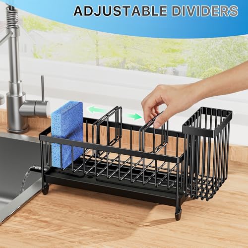 Cisily Sponge Holder for Kitchen Sink, Sink Caddy Organizer with High Brush Holder, Kitchen Countertop Organizers and Stor...