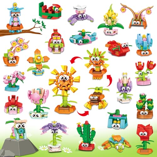IMCUAMK 36 Packs Valentines Party Favors Building Blocks, Ideal for Kids Classroom Exchange, Flower Bouquets Building Set,...